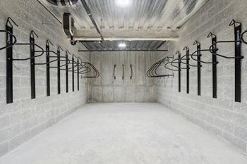 A long hallway with a white floor